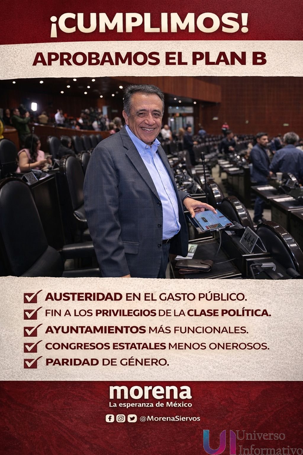 Se aprueba el Plan B para poner fin a privilegios y consolidar un Estado más austero: Cruz Lucatero.